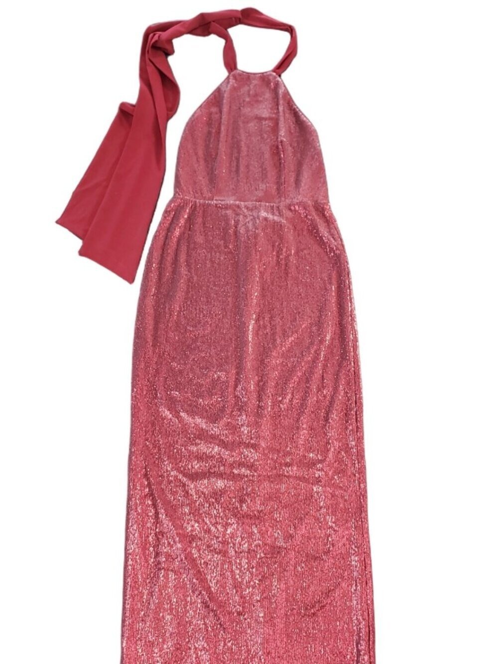 ABS Allen Schwartz Burgundy Sequin Halter Maxi Dress Size 8 - Picture 3 of 13
